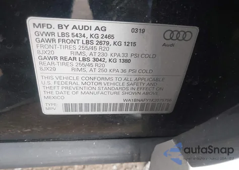 2019 Audi Q5 45 Premium из США, поврежденный, VIN WA1BNAFY1K2075756